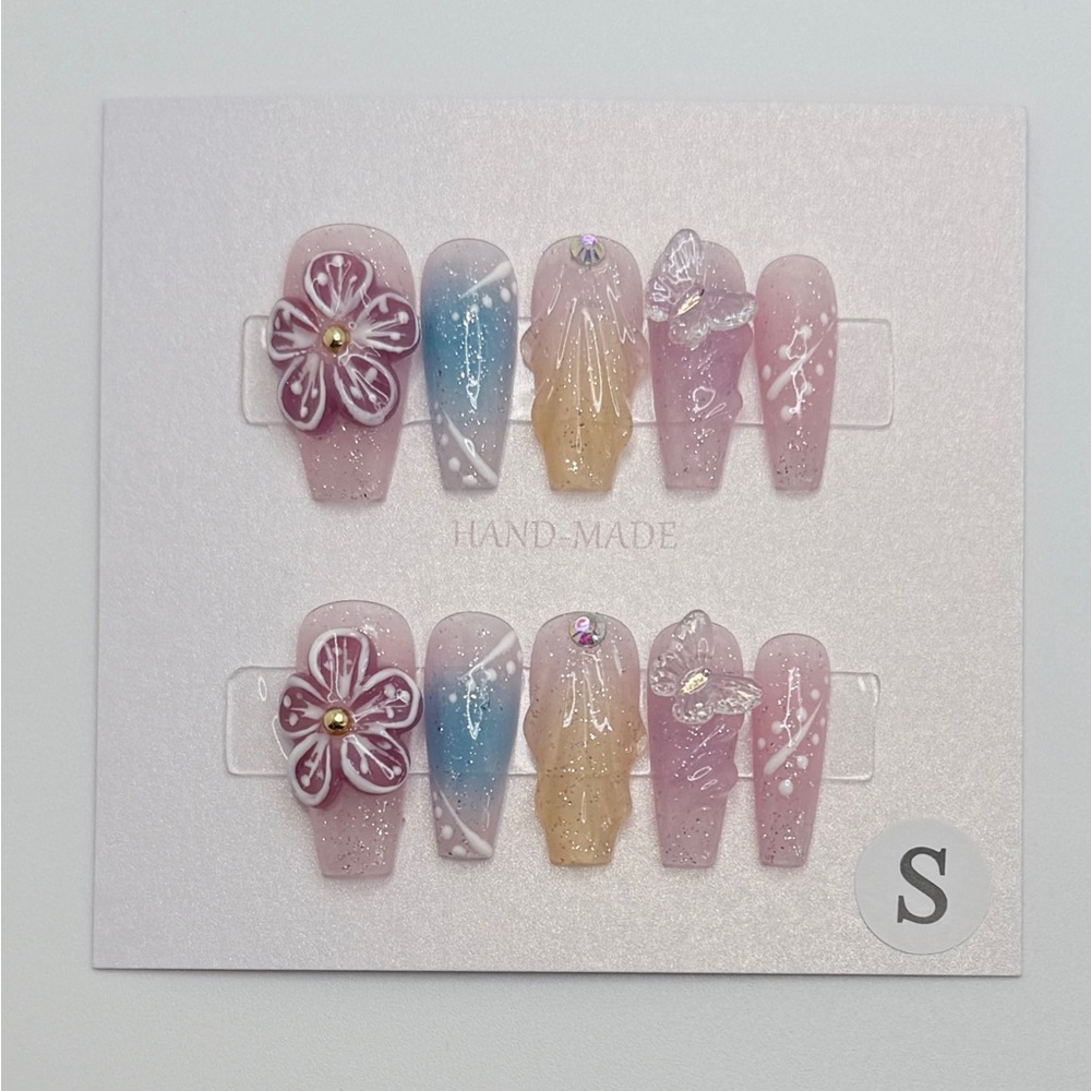 Blue & Yellow Butterfly 3D Nails